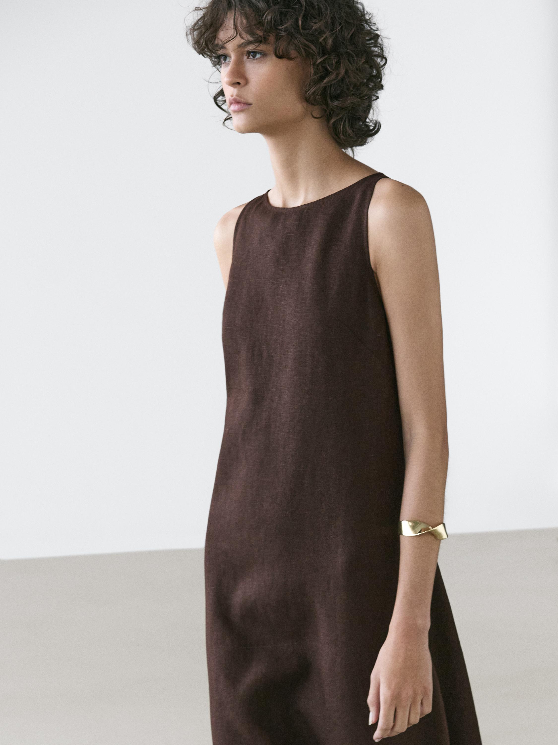 Robe midi encolure américaine lin